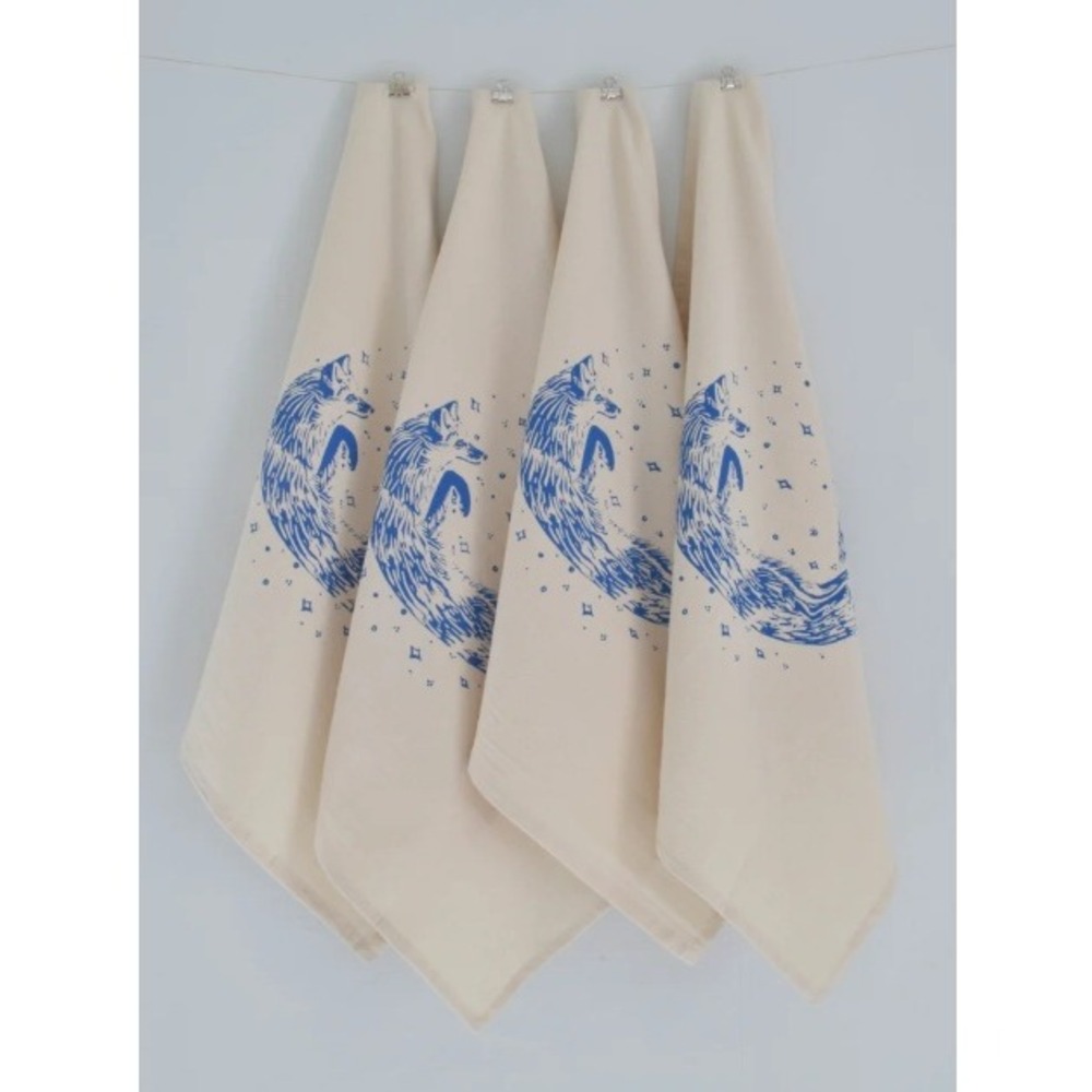 Hearth and Harrow Blue Violet Celestial Fox Organic Cloth Napkins Set of‎ 4 NWT - Picture 2 of 5